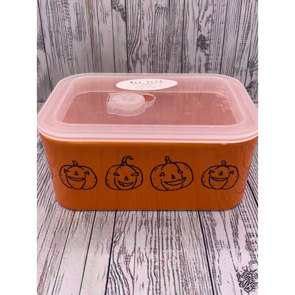 Rae Dunn Halloween Treats Orange Pumpkins Ceramic Bowl with Lid Open Vent